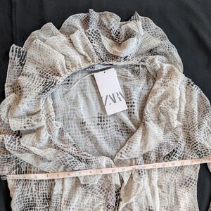 ZARA Ruffled Snake-Print Sheer Blouse - Neutral Tones